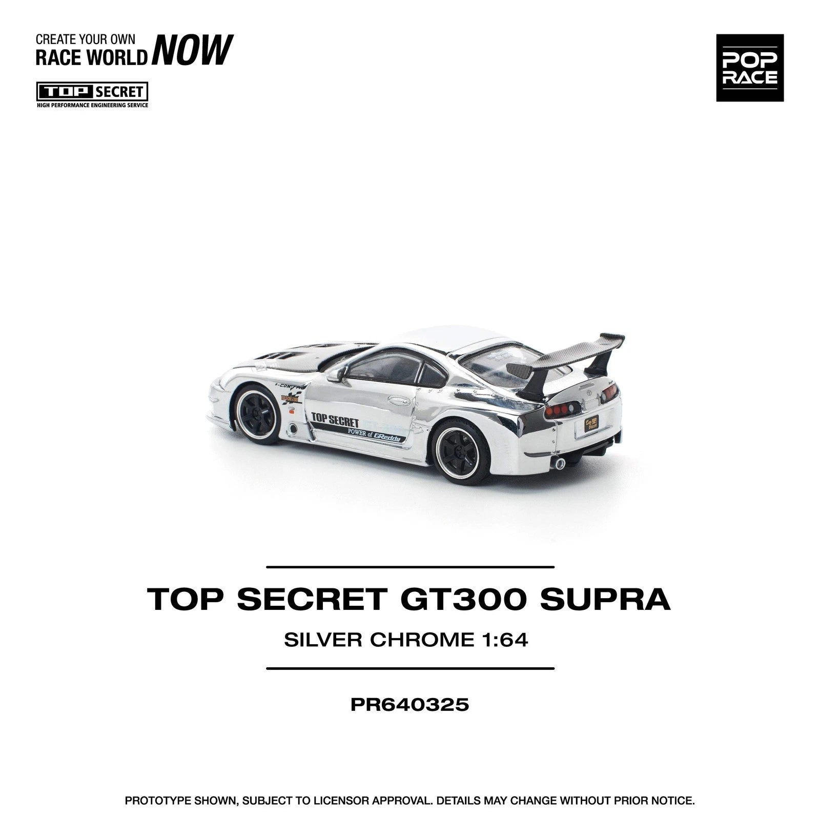 Pop Race 1/64 TOP SECRET GT300 Toyota Supra - Silver Chrome