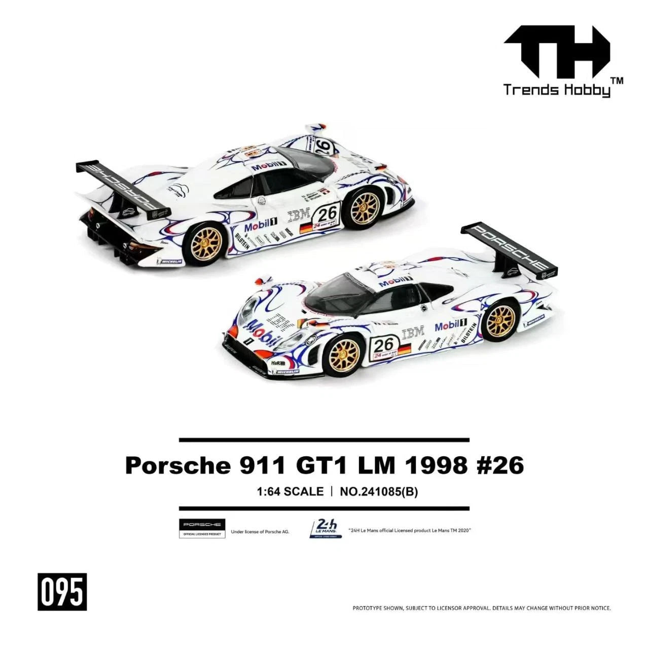 Trends Hobby 1:64 Porsche 911 GT1 LM 1998 White #26 Mobil Champion 241085(B)
