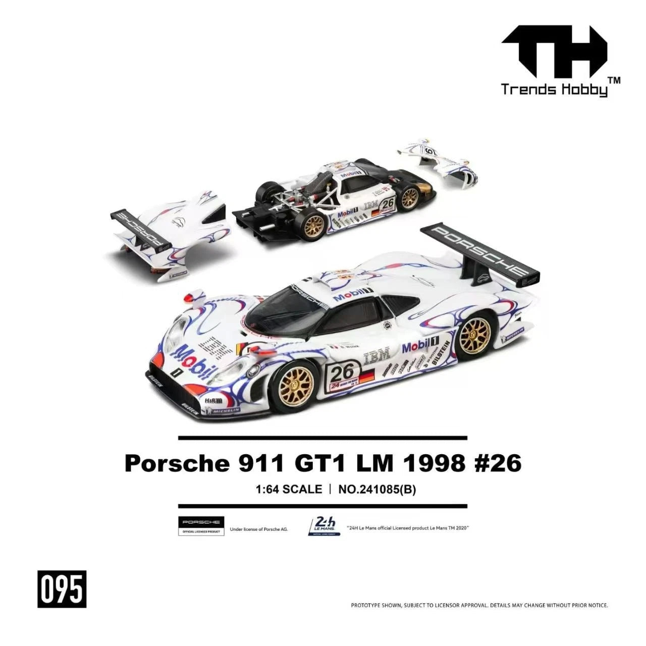 Trends Hobby 1:64 Porsche 911 GT1 LM 1998 White #26 Mobil Champion 241085(B)