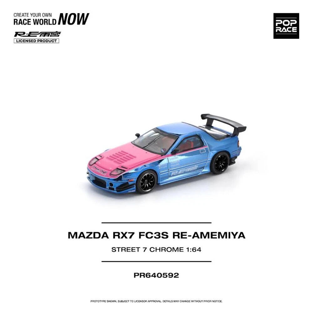 Pop Race 1:64 Mazda RX7 (FC3S) Re-Amemiya Street 7 Chrome Blue
