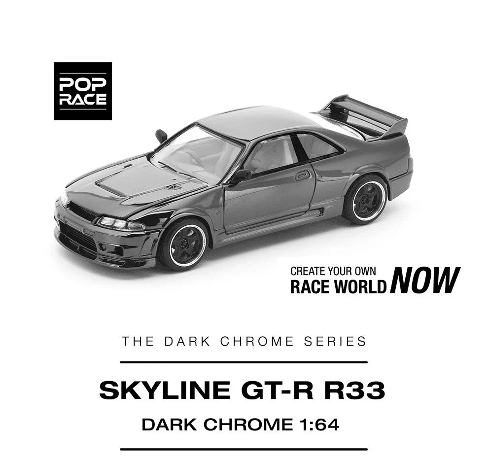 Pop Race 1/64 Nissan Skyline GT-R R33 Dark Chrome
