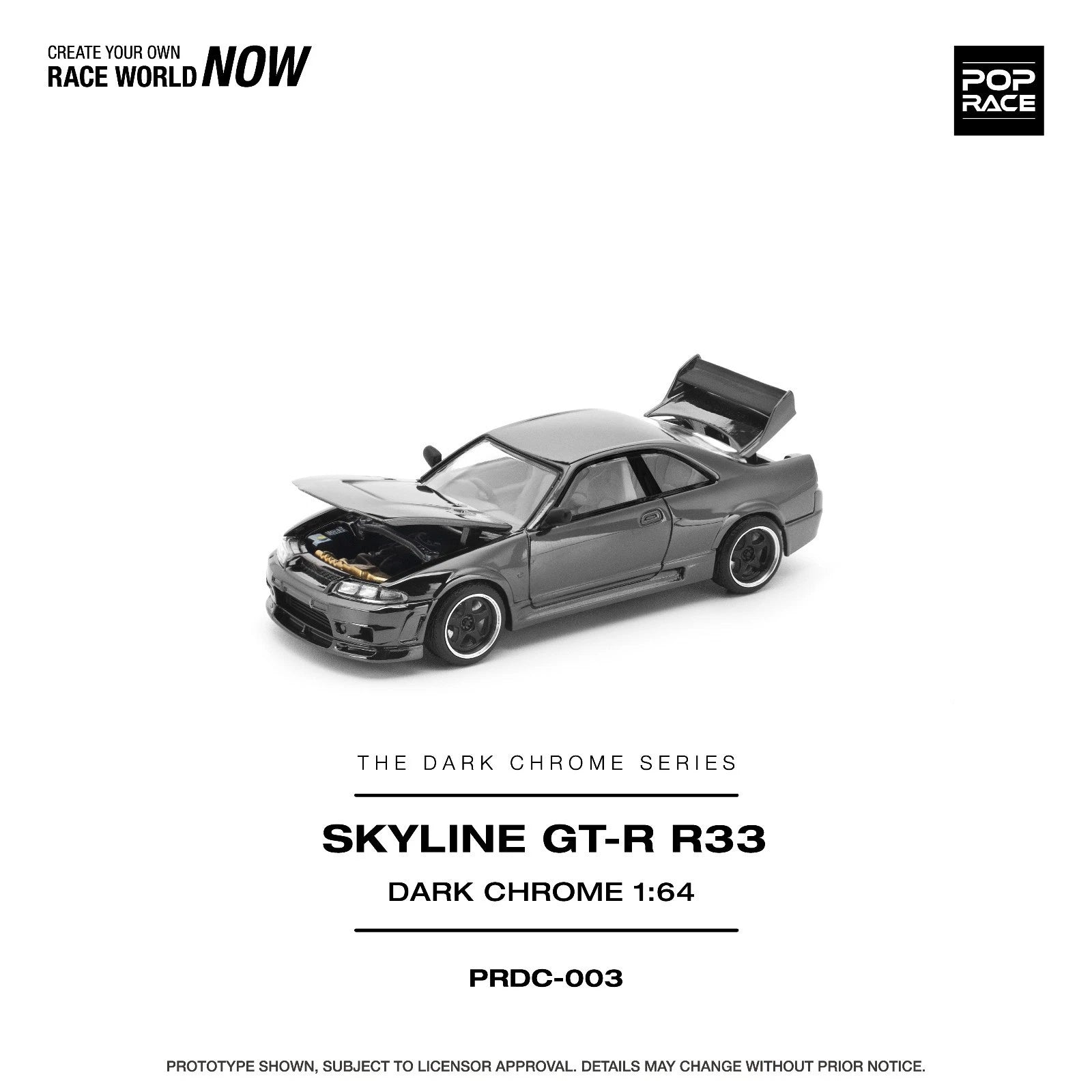Pop Race 1/64 Nissan Skyline GT-R R33 Dark Chrome