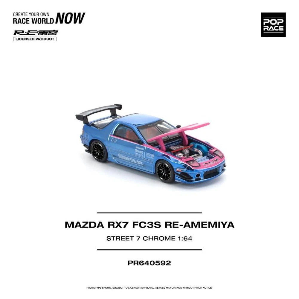 Pop Race 1:64 Mazda RX7 (FC3S) Re-Amemiya Street 7 Chrome Blue