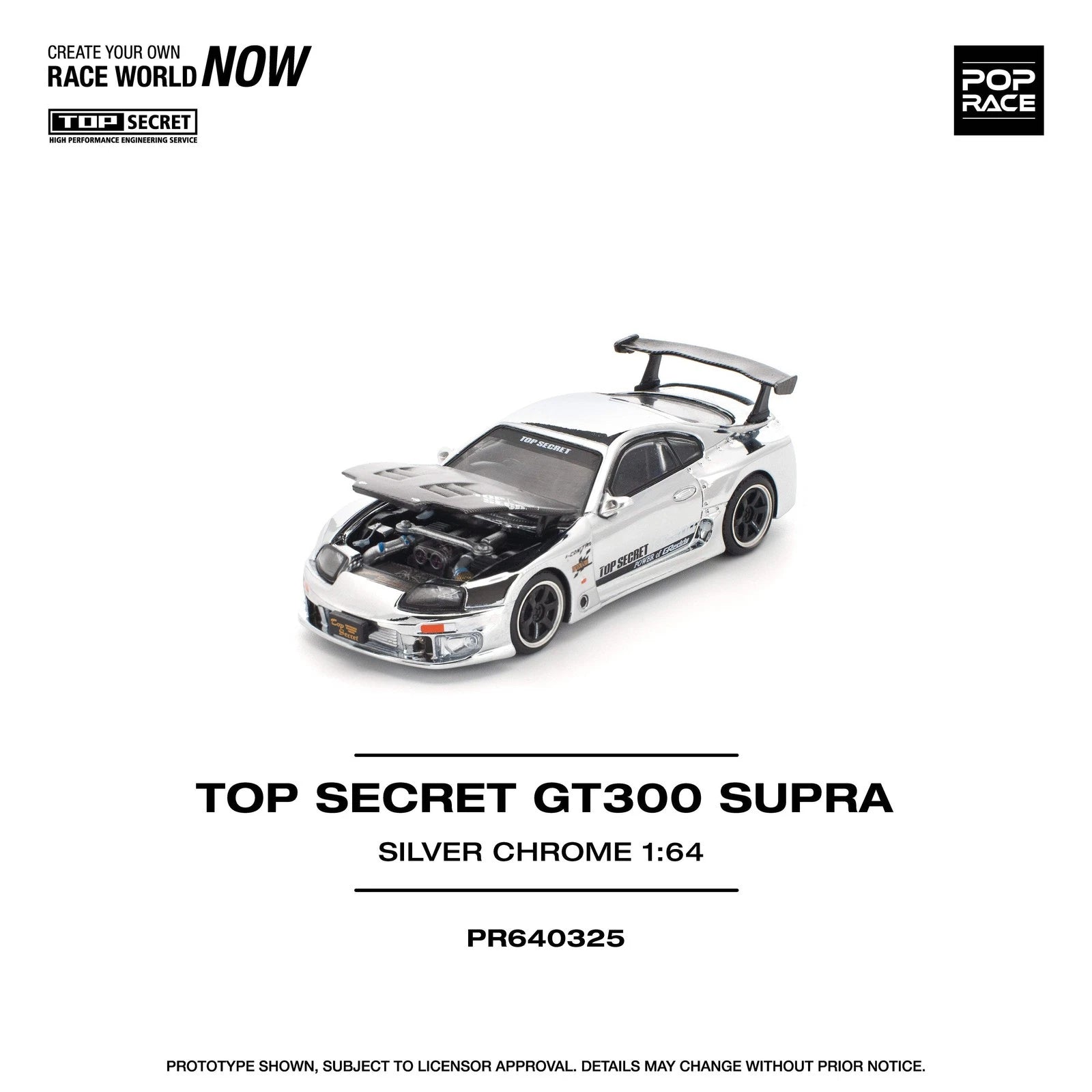 Pop Race 1/64 TOP SECRET GT300 Toyota Supra - Silver Chrome