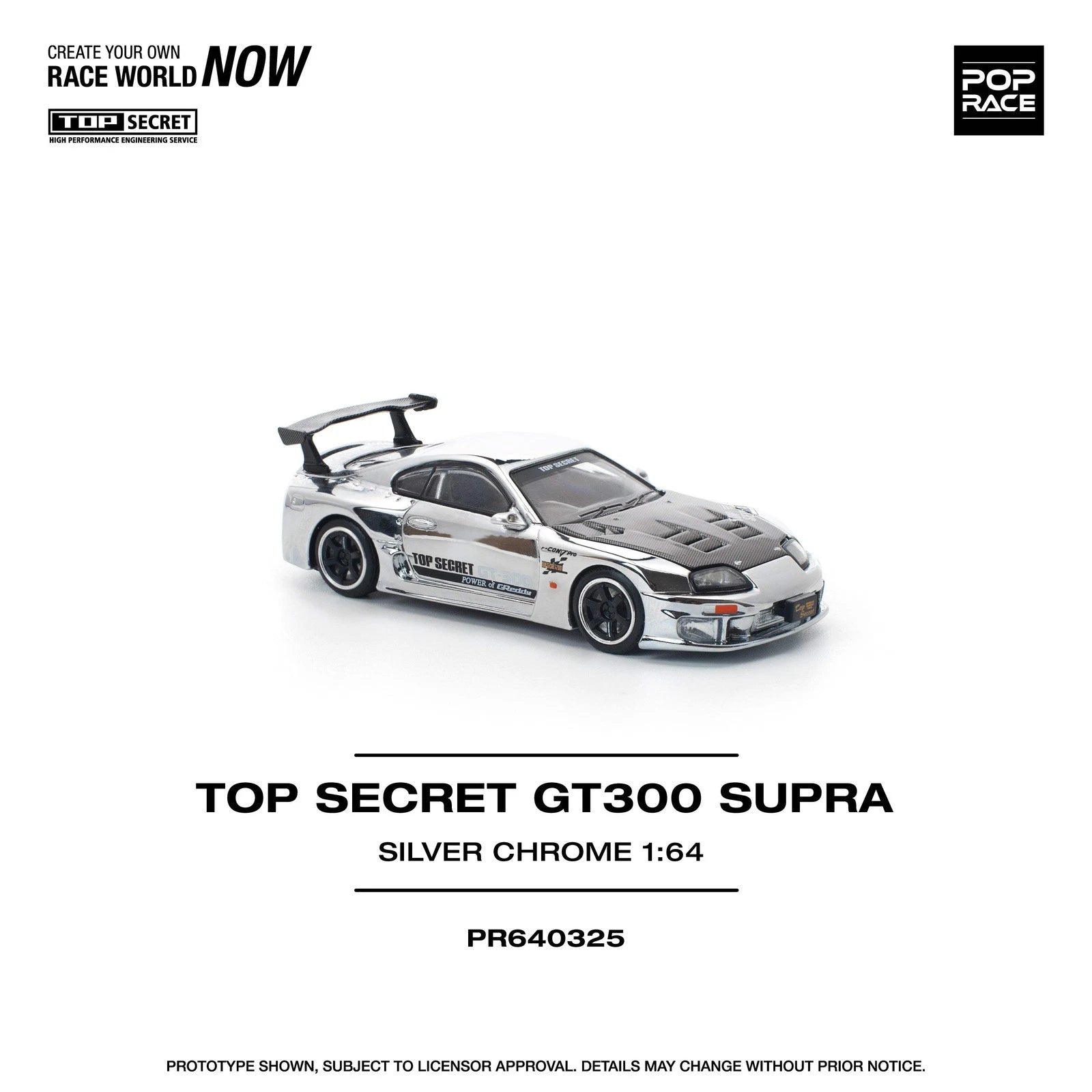 Pop Race 1/64 TOP SECRET GT300 Toyota Supra - Silver Chrome