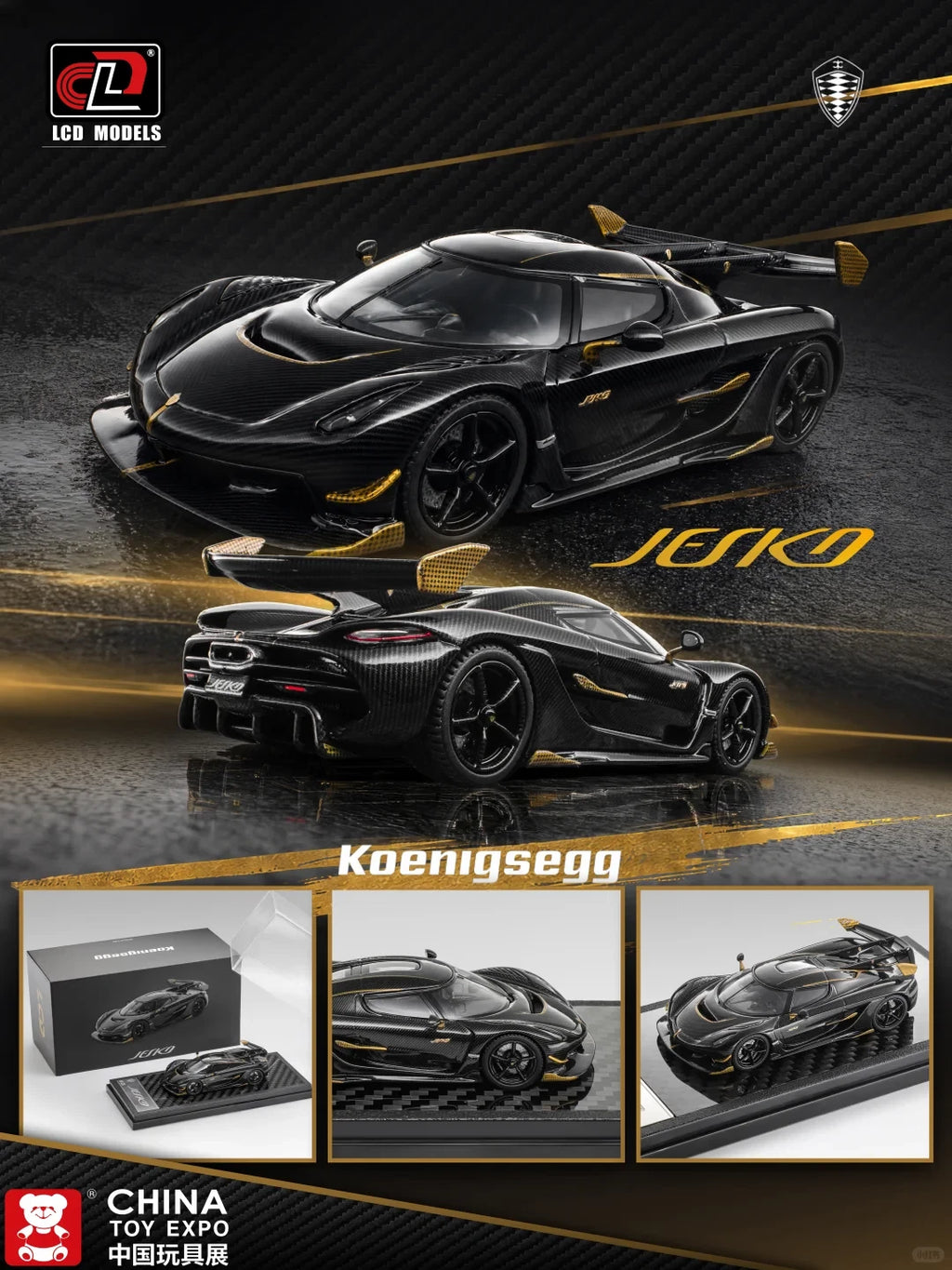 LCD 1:64 Koenigsegg Jesko Attack Carbon Black/Gold CTE Exclusive