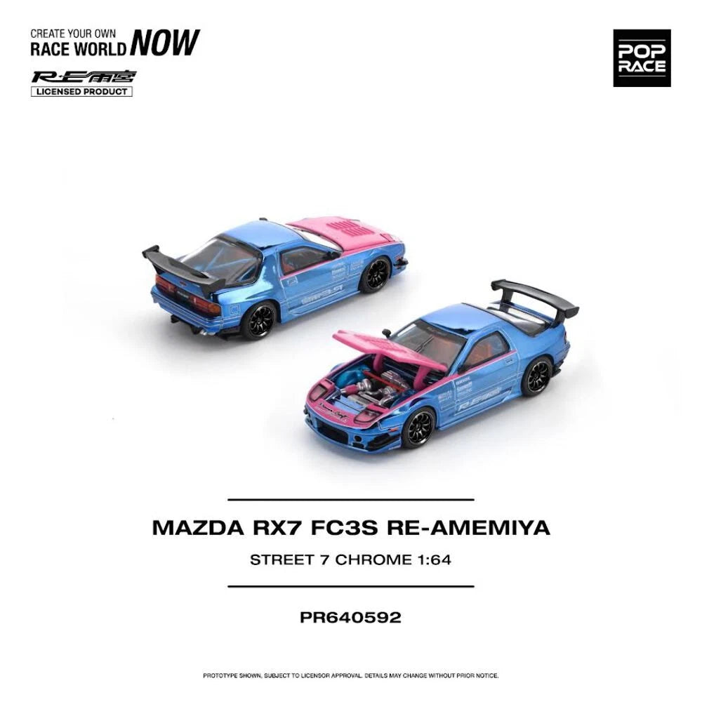 Pop Race 1:64 Mazda RX7 (FC3S) Re-Amemiya Street 7 Chrome Blue