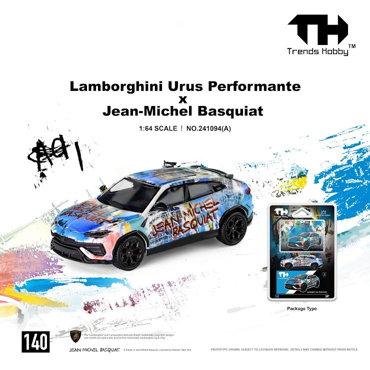 (Preorder) Trends Hobby 1:64 Lamborghini Urus Performance & Basquiat White/Blue (Blister Pack with a Collectible Card) 241094(A)