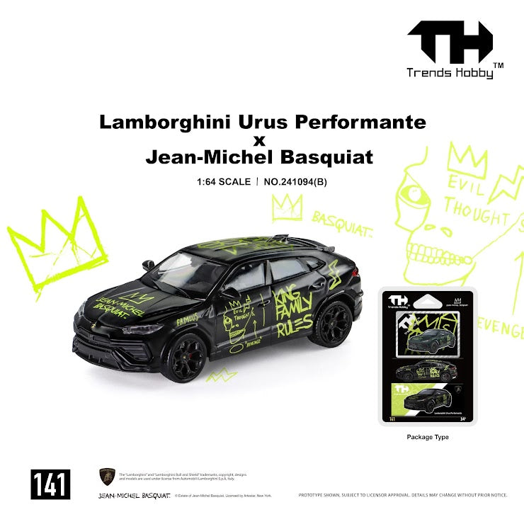 (Preorder) Trends Hobby 1:64 Lamborghini Urus Performance & Basquiat Black (Blister Pack with a Collectible Card) 241094(B)