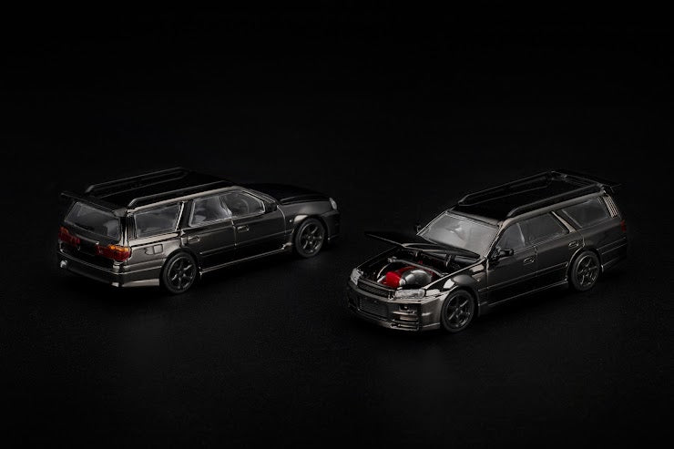 (Preorder) Pop Race 1:64 R34 Wagon Dark Chrome PRDC018