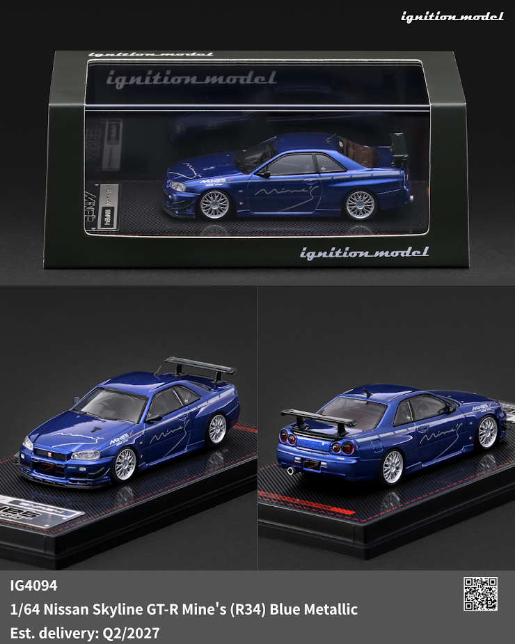 (Preorder) Ignition Model 1:64 Nissan Skyline GT-R Mine’s (R34) – Blue